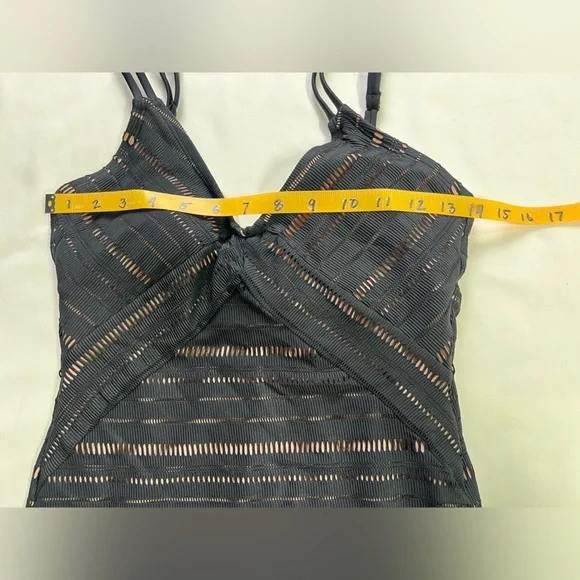 KONA SOL Black striped laser cut one piece swimsuit size M - Picture 5 of 13
